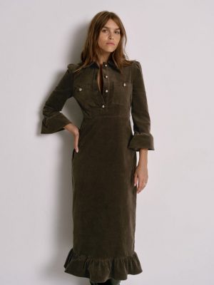 Timeless Khaki Corduroy Midi