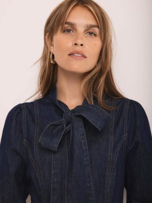 Denim Neck-Tie Mini Dress