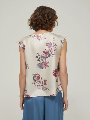 Floral Silk Twill Top - Vanilla