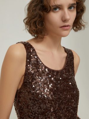 Sequin Vest Top - Brown