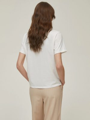 Cotton T-Shirt with Rhinestones - White