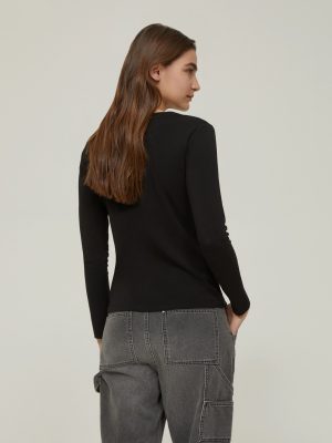 Rhinestone Cotton T-Shirt - Black