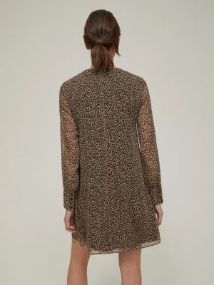 Spotted Crepon Dress in Camel