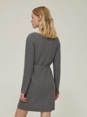 Sequin-Adorned Knit Dress in Grey