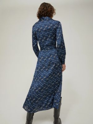 Patterned Satin Midi Dress in Navy