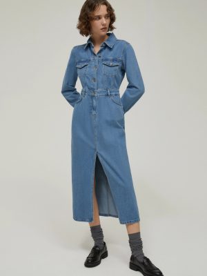 Lightweight Denim Shirt Dress in Blue