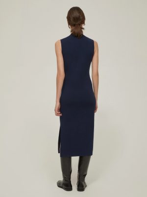 Knit Dress with Microstud Detail in Navy