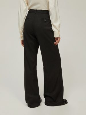 Sequin-Adorned Pinstripe Trousers - Black