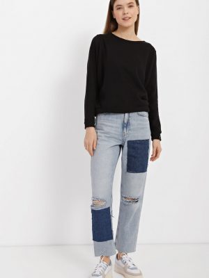 High-Cut Cropped Jeans with Dark Inserts - Light Blue