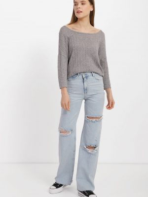 High-Waist Jeans with Ripped Knees - Blue