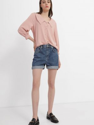 High Rise Blue Wide Leg Denim Shorts