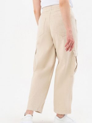 Wide Women's Jeans with Patch Pockets - Beige