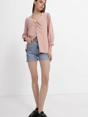 Blue High Rise Denim Shorts with Cuffs