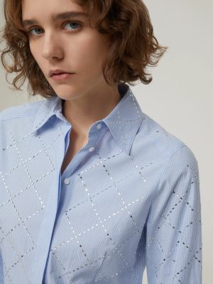 Slim-Fit Rhinestone Shirt - Light Blue