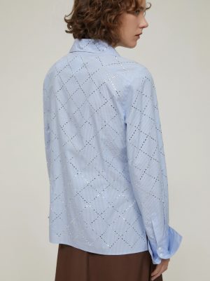 Slim-Fit Rhinestone Shirt - Light Blue