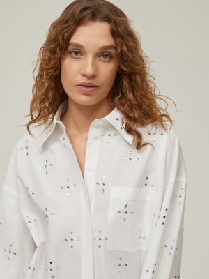 Oversized Rhinestone Shirt - White
