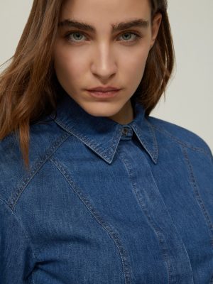 Lightweight Denim Slim Shirt - Navy