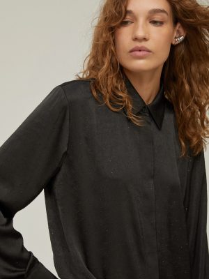Satin Shirt with Microstud Detail - Black