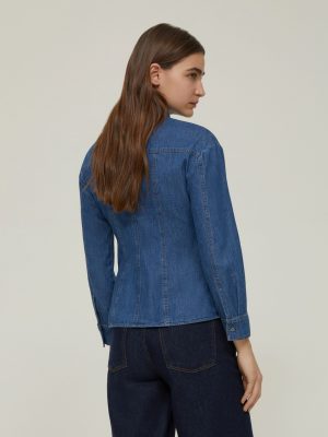 Lightweight Denim Slim Shirt - Navy