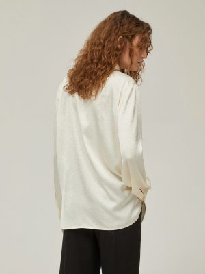 Satin Shirt with Microstud Detail - Cream