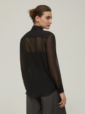 Embroidered Georgette Shirt - Black