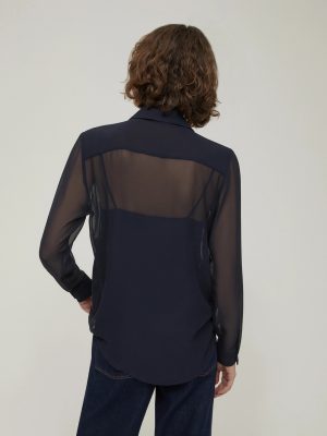 Embroidered Georgette Shirt - Navy