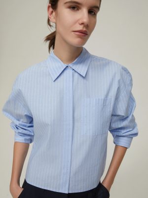 Cropped Micro-Rhinestone Shirt - Light Blue