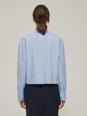 Cropped Micro-Rhinestone Shirt - Light Blue