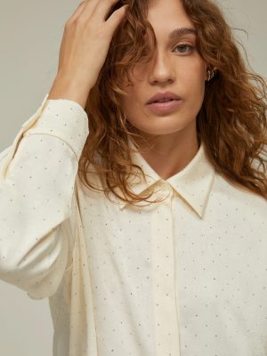 Satin Shirt with Microstud Detail - Cream