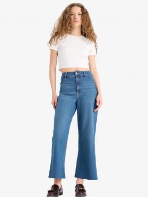 Culotte High Waist Straight Leg Jeans - Dark Blue