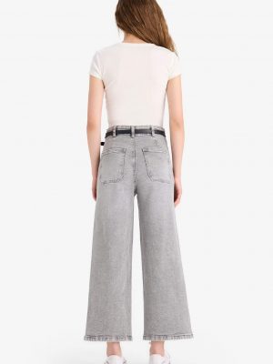 Culotte High Waist Straight Leg Jeans - Gray