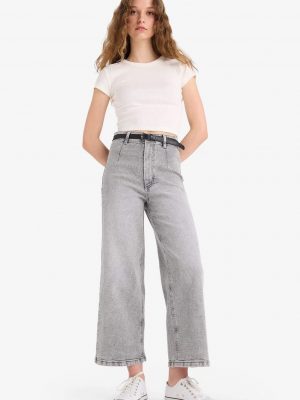 Culotte High Waist Straight Leg Jeans - Gray