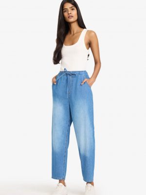 High Waist Ankle Length Washed Soft Jeans - Mid Blue
