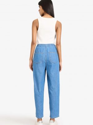 High Waist Ankle Length Washed Soft Jeans - Mid Blue