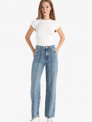 90s Wide Leg High Waist Long Jeans - Mid Blue