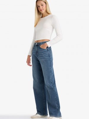 Relax Fit High Waist Straight Leg Jeans - Mid Blue