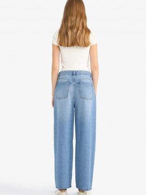 Regular Hem Denim High Waist Trousers - Mid Blue