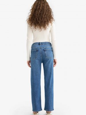 Relax Fit High Waist Straight Leg Long Jeans - Dark Blue
