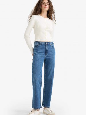 Relax Fit High Waist Straight Leg Long Jeans - Dark Blue