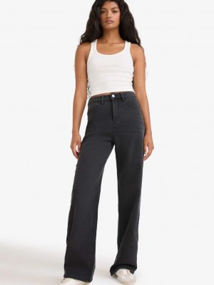 Relax Fit High Waist Straight Leg Long Jeans - Anthracite