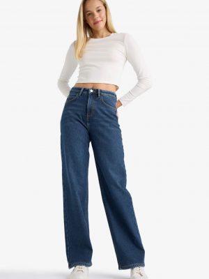 Relax Fit High Waist Straight Leg Long Jeans - Dark Blue