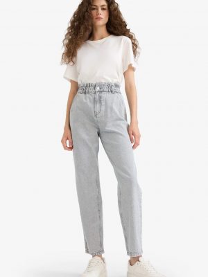 Paperbag High Waist Straight Leg Jeans - Gray