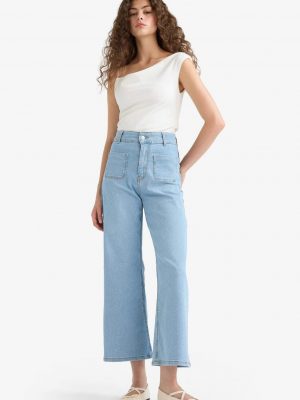 Culotte High Waist Crop Fit Jeans - Light Blue