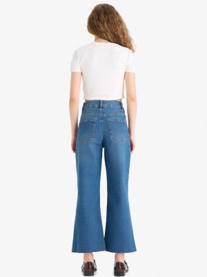 Culotte High Waist Straight Leg Jeans - Dark Blue
