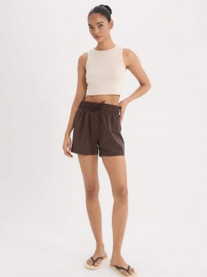 Standard Fit Flexible Textured Swim Shorts - Brown