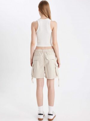 Regular Fit Normal Waist Gabardine Shorts - Beige