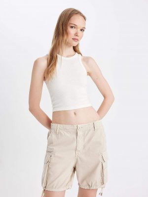 Regular Fit Normal Waist Gabardine Shorts - Beige