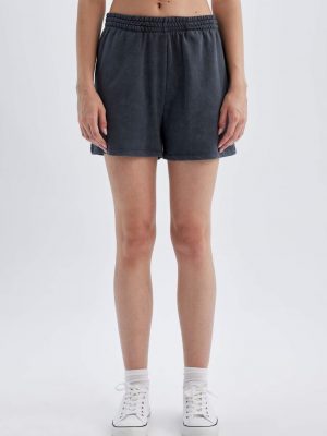 Straight Leg Thick Fabric Shorts - Anthracite