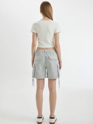 Regular Fit Gabardine Normal Waist Short Leg Shorts - Grey