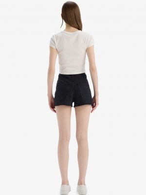 Denim Normal Waist Short Leg Shorts - Black